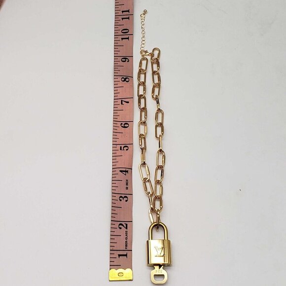 Authentic Louis Vuitton Lock and Key Gold Color with Gold Plated Chain Necklace - Picture 5 of 9